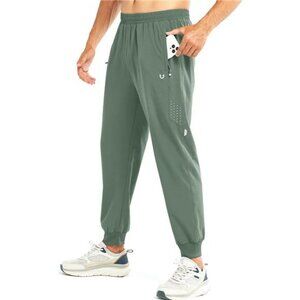 Men's Quick Dry Running Joggers Workout Track Pants Zip Pockets Gym Fit